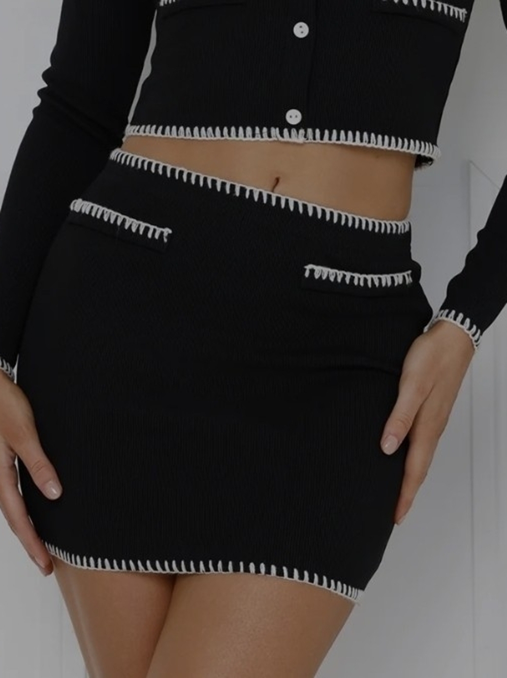 Hello Molly Black Mini Skirt with White Trim